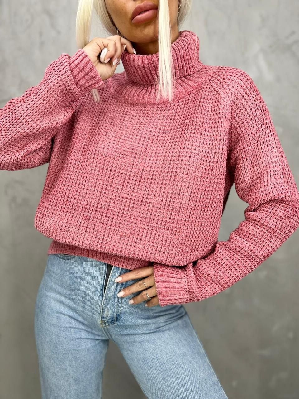 свитер вязаный с горлом,вязаные свитера женские,женский свитер,свитер вязаный с горлом цвет фиолетовый,вязаный свитер