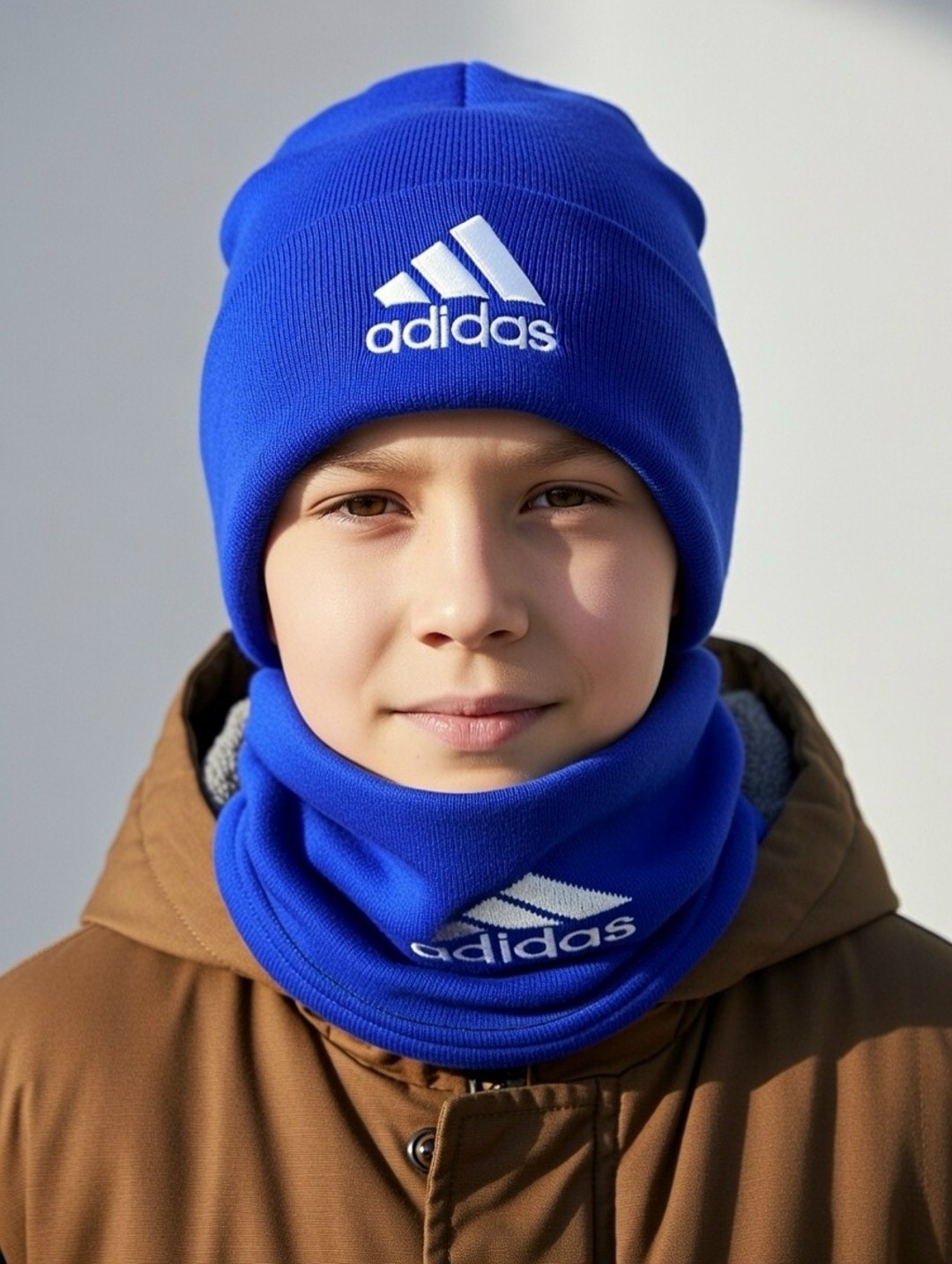 комплект шапка снуд,снуд адидас,снуд adidas,шапка и снуд,комплект шапка и снуд для мальчика