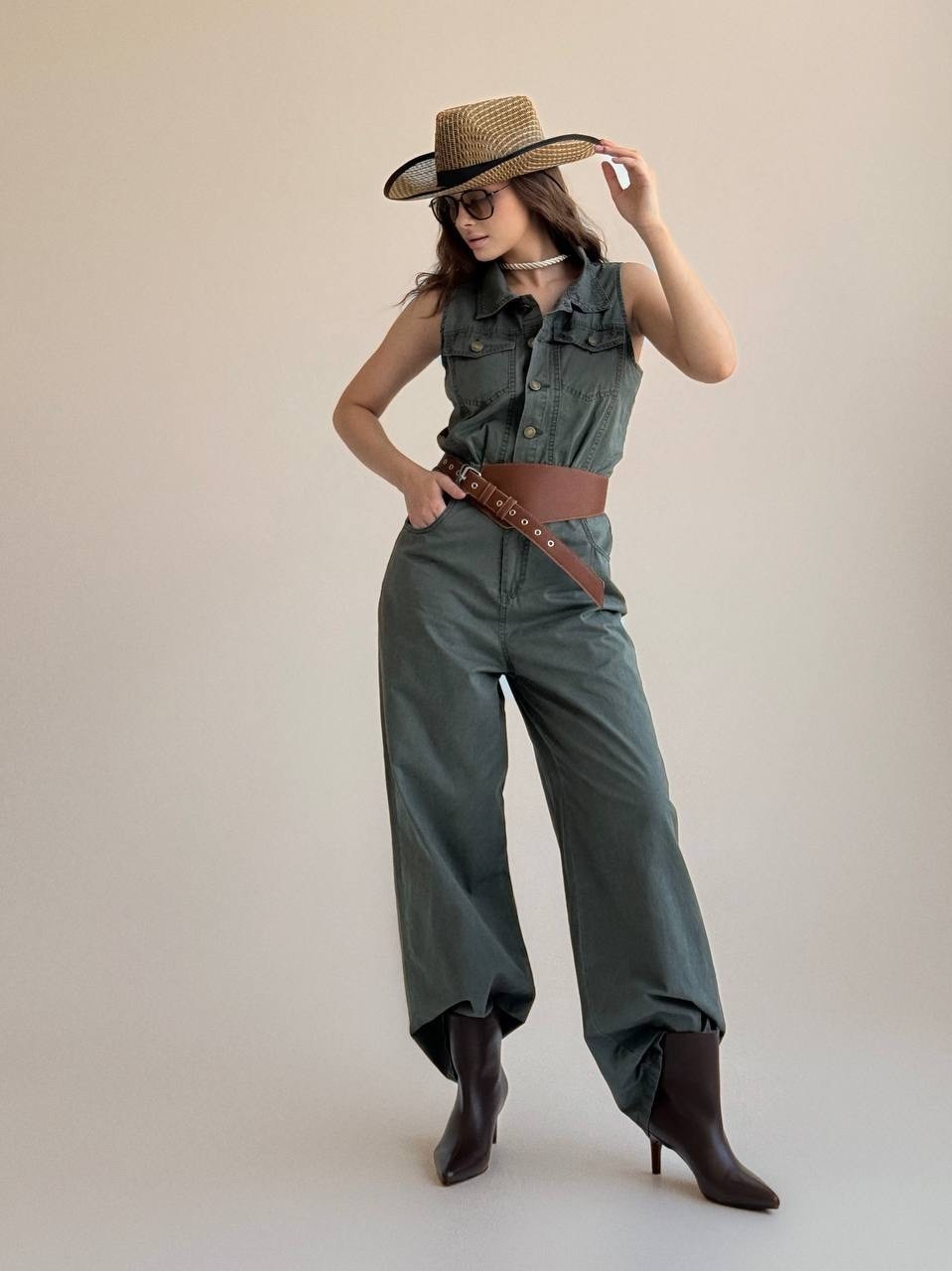 хлопковый комбинезон,комбинезон,комбинезон женский,комбинезон женский хаки,комбинезон в стиле сафари