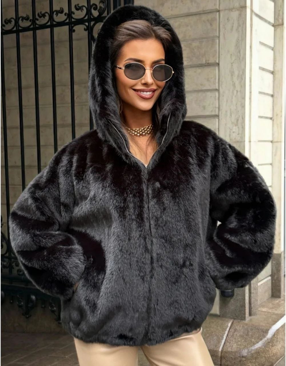 шуба искусственная экошуба зимняя с капюшоном (oversize) n&t store,норковая шуба,эко шуба искусственная женская короткая с капюшоном mogo,шубка,норковая шуба с капюшоном