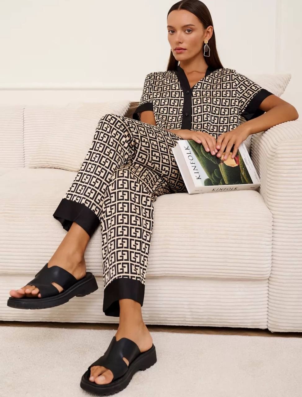 пижама женская,пижама фенди,пижама женская со штанами шелковая для сна,пижамы для женщин,стильная пижама