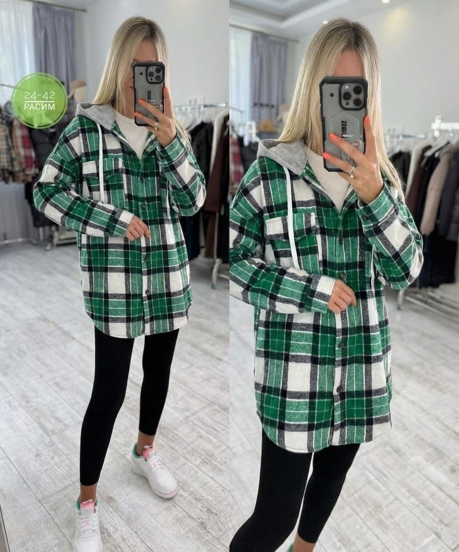 рубашка оверсайз теплая в клетку удлиненная amy store,женская рубашка с смехом внутри размер единый 42-48,рубашка женская в клетку с капюшоном,женская рубашка,рубашка в клетку тёплая женская