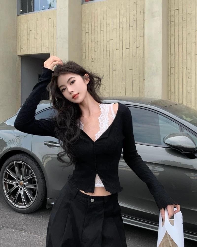 топ с длинным рукавом,пикантная кружевная футболка с длинными рукавами для женщин,топ с длинными рукавами женский,корейская мода,кружевной кардиган