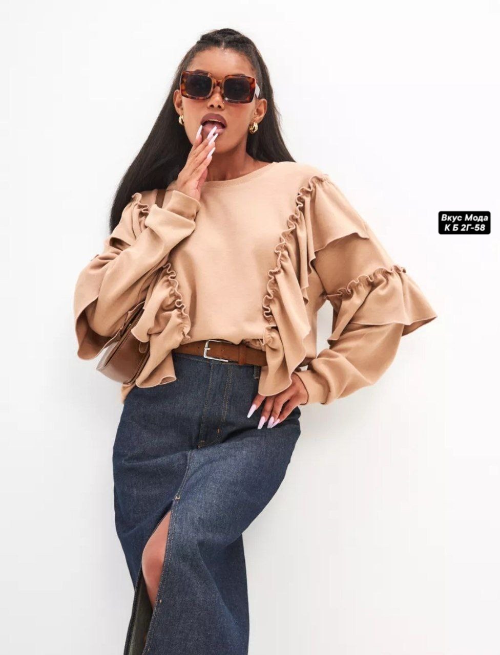 блузка с оборками,свитшот с рюшами,свитшот женская,кофта с воланами,свитшот с воланами оверсайз annusula 175558948