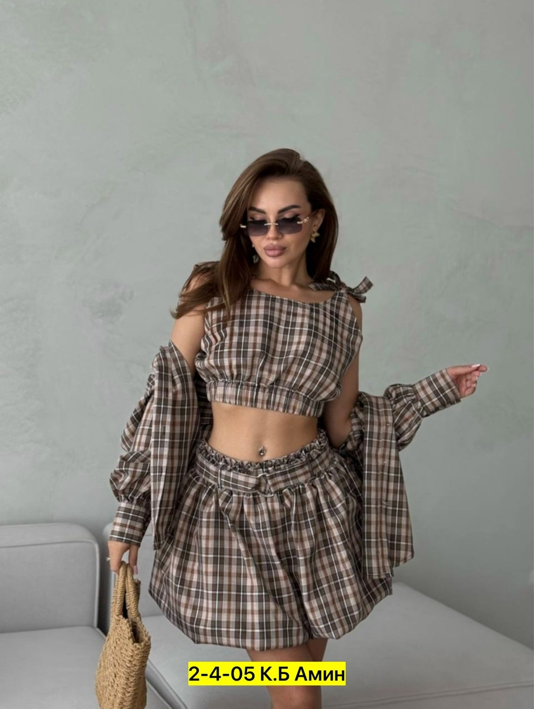 костюм женский рубашка,костюм тройка в клетку,костюм с юбкой в клетку rashadi 332377750,женские костюмы,костюм клетка