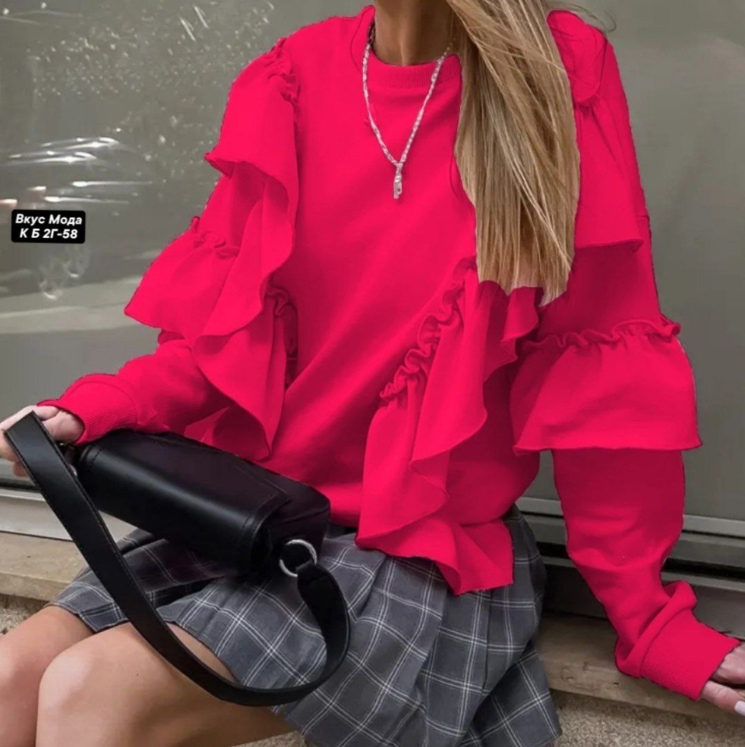 блузка с оборками,свитшот с рюшами,свитшот женская,кофта с воланами,свитшот с воланами оверсайз annusula 175558948