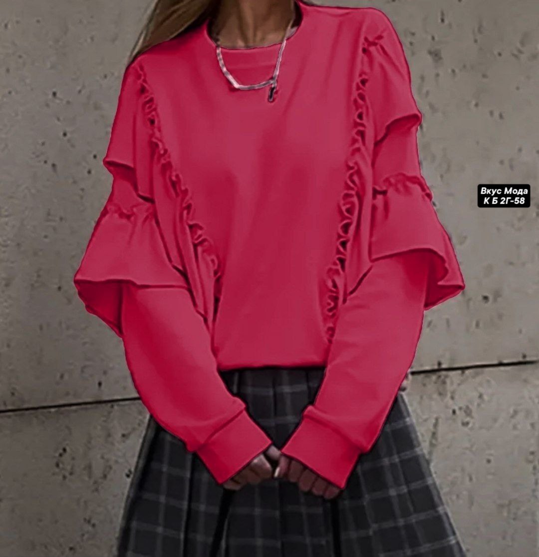 блузка с оборками,свитшот с рюшами,свитшот женская,кофта с воланами,свитшот с воланами оверсайз annusula 175558948