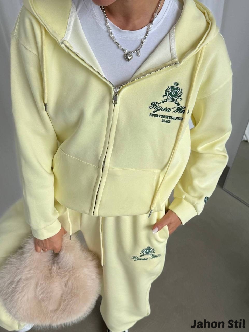 костюм спортивный на молнии палаццо с кулиской liya цвет желтый,спортивный костюм с брюками на кулиске tennis club w suits цвет лимонный желтый,костюм женский,костюм спортивный на молнии палаццо с кул