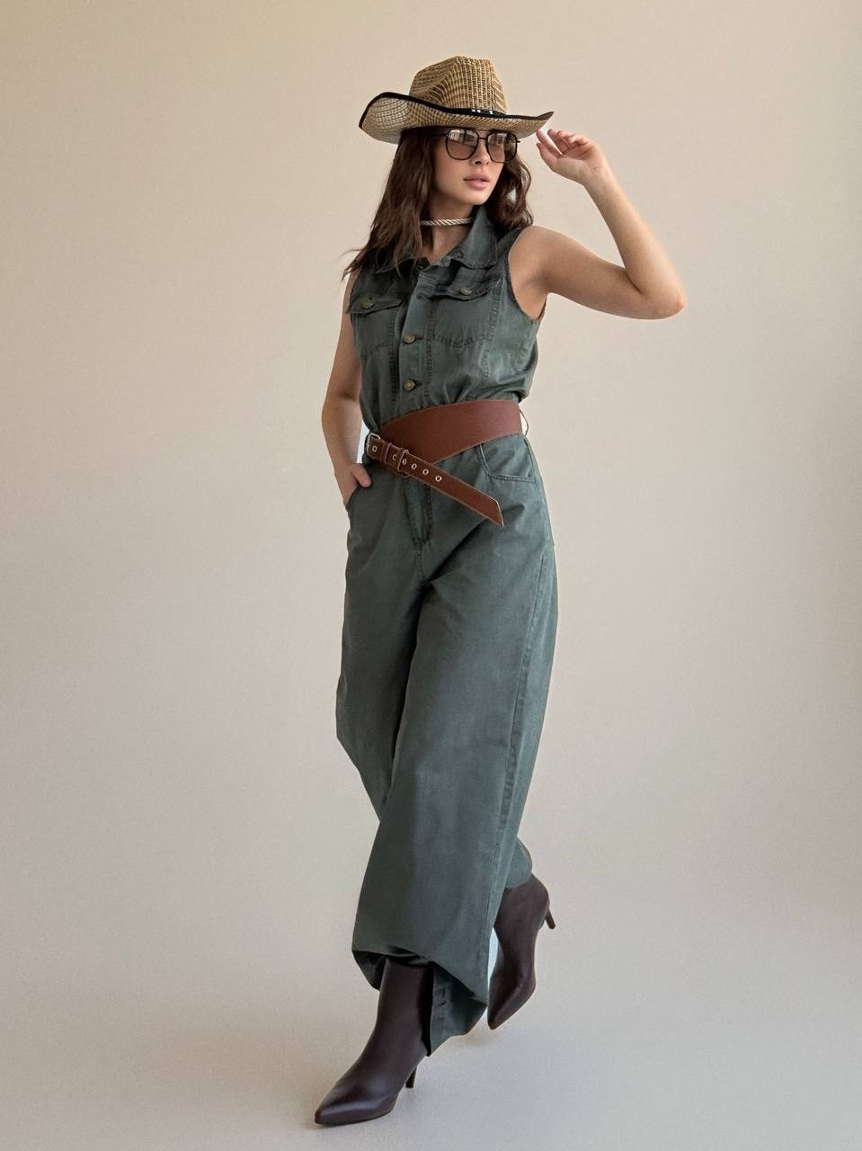 хлопковый комбинезон,комбинезон,комбинезон женский,комбинезон женский хаки,комбинезон в стиле сафари