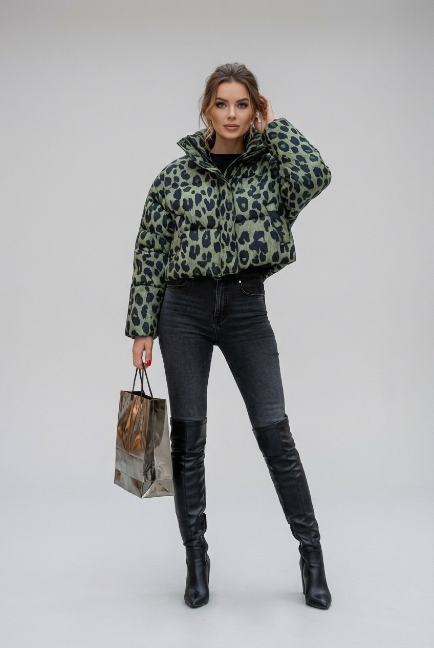 пуховик леопардовый,леопардовая куртка (эко пух) (арт. baon b040527),леопардовая куртка баон,куртка леопардовая,леопардовая куртка (эко пух) baon b040527