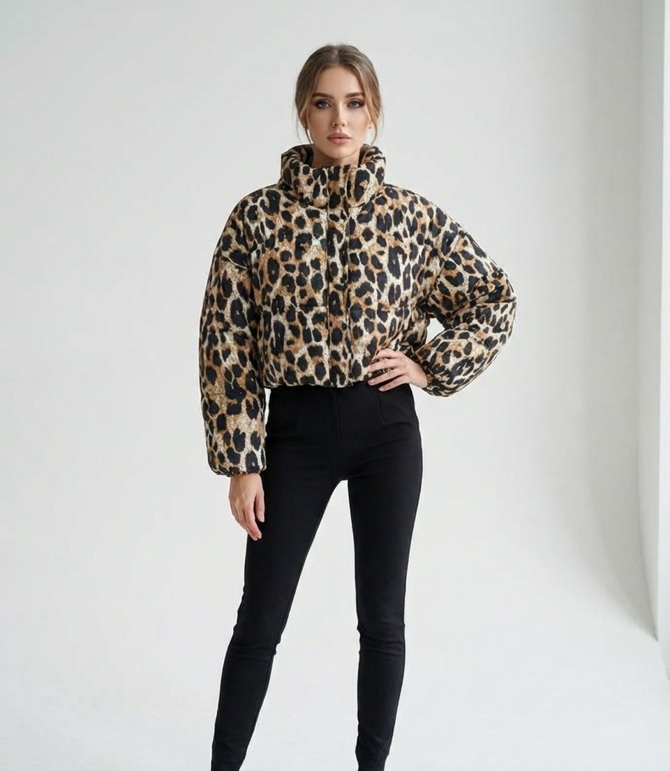 пуховик леопардовый,леопардовая куртка (эко пух) (арт. baon b040527),леопардовая куртка баон,куртка леопардовая,леопардовая куртка (эко пух) baon b040527