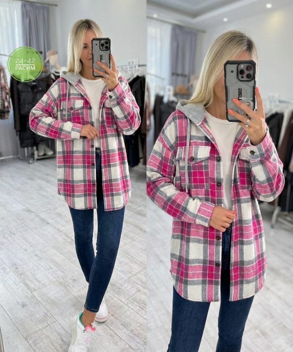 рубашка оверсайз теплая в клетку удлиненная amy store,женская рубашка с смехом внутри размер единый 42-48,рубашка женская в клетку с капюшоном,женская рубашка,рубашка в клетку тёплая женская