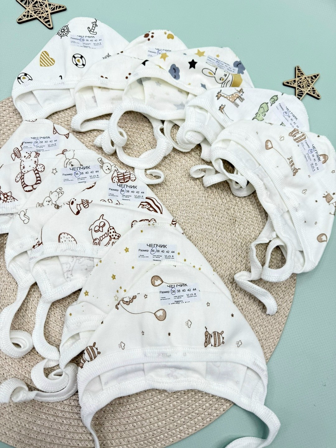 комплект чепчик,комплект чепчиков для новорожденного,комплект чепчиков 2 шт. 3-6,чепчик для новорожденного,чепчики для новорождённых набор