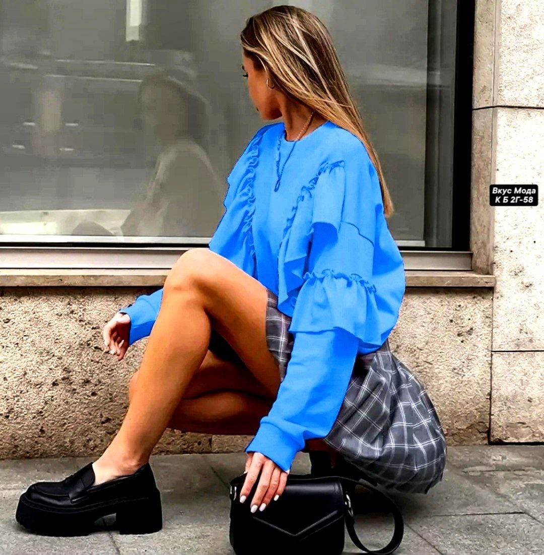 блузка с оборками,свитшот с рюшами,свитшот женская,кофта с воланами,свитшот с воланами оверсайз annusula 175558948