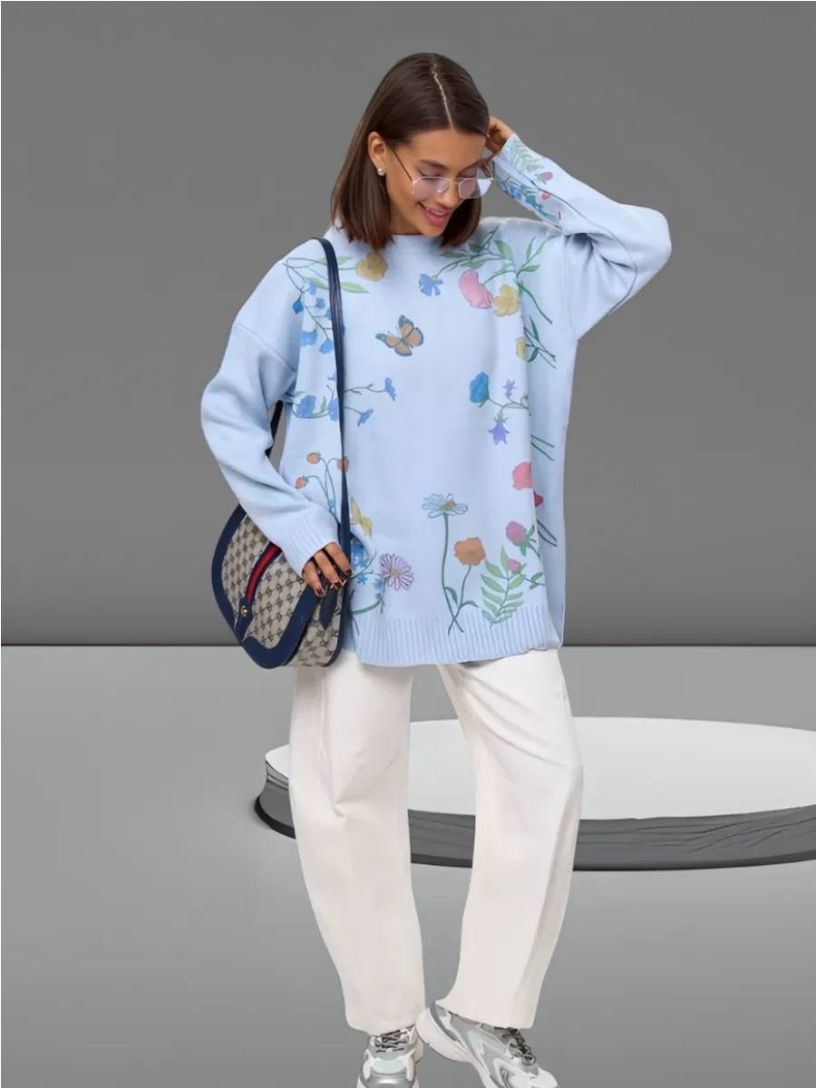 свитер оверсайз длинный с принтом tien brand,кофта оверсайз с принтом,кофта оверсайз нарядная,кофта оверсайз,свитер оверсайз с принтом