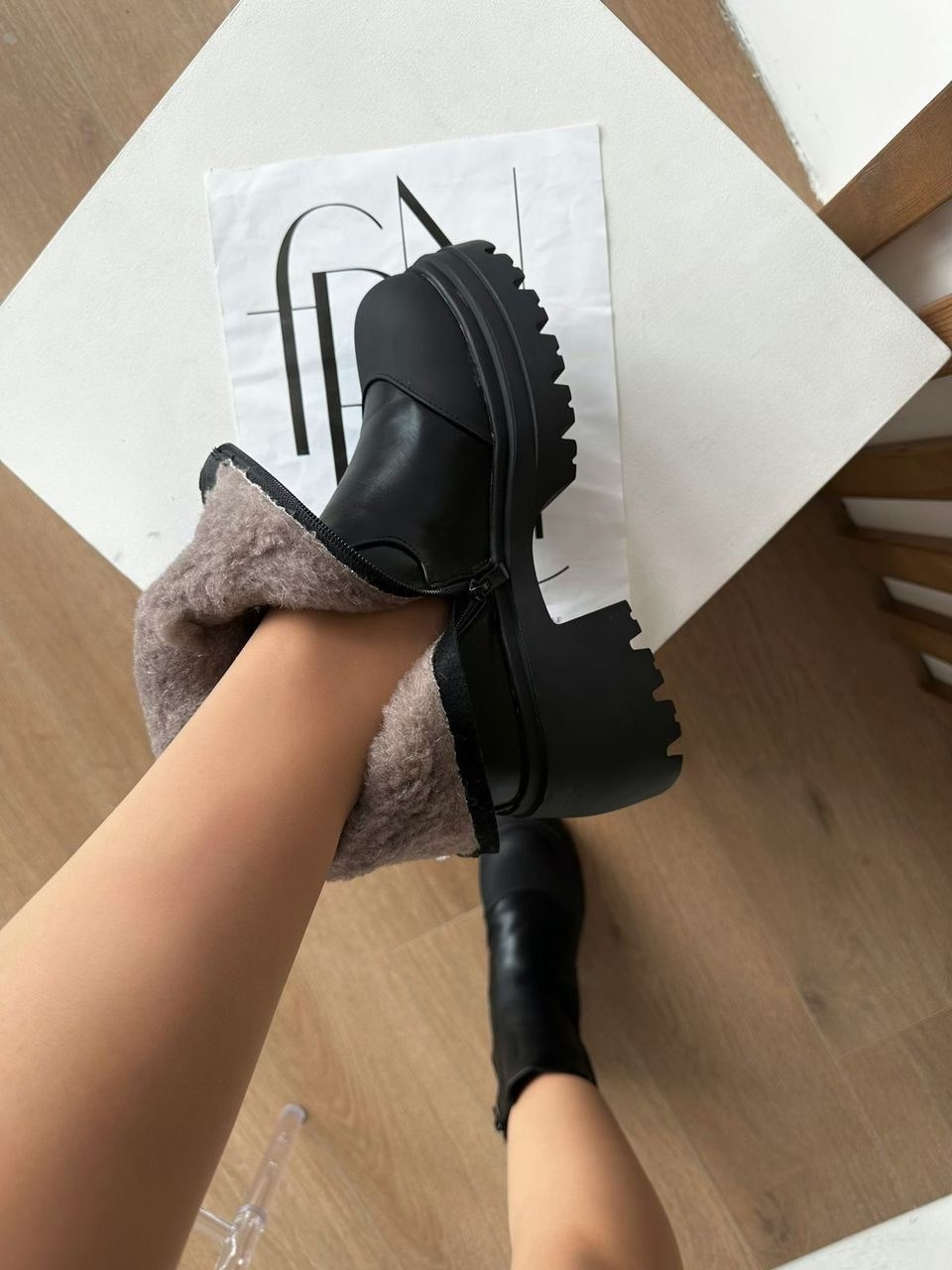 ботинки челси на тракторной подошве берцы зимние millions fashion shoes цвет черный,,ботинки челси женские,женские ботинки,ботинки женские зимние челси на толстой подошве с мехом feena