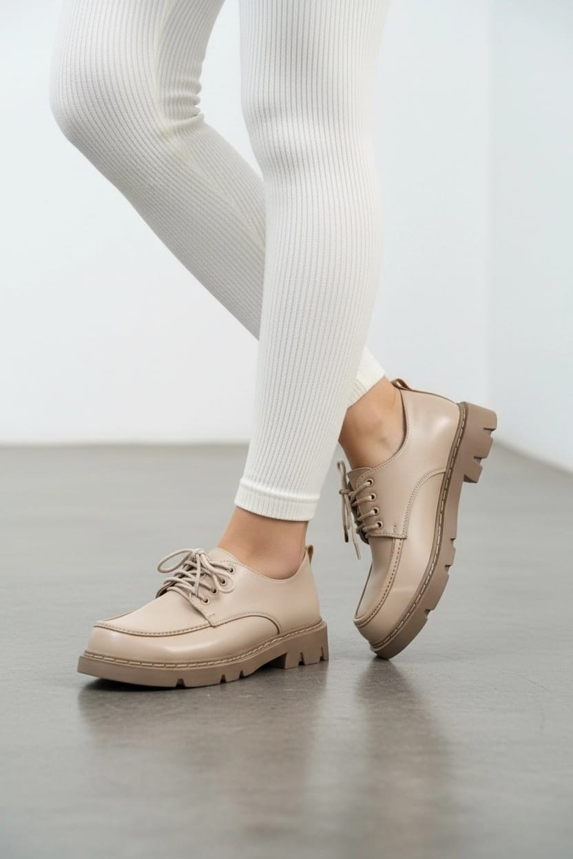 полуботинки женские,бежевые полуботинки,, повседневные,ботинки женские на мощной подошве