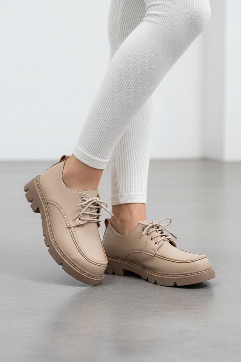 полуботинки женские,бежевые полуботинки,, повседневные,ботинки женские на мощной подошве