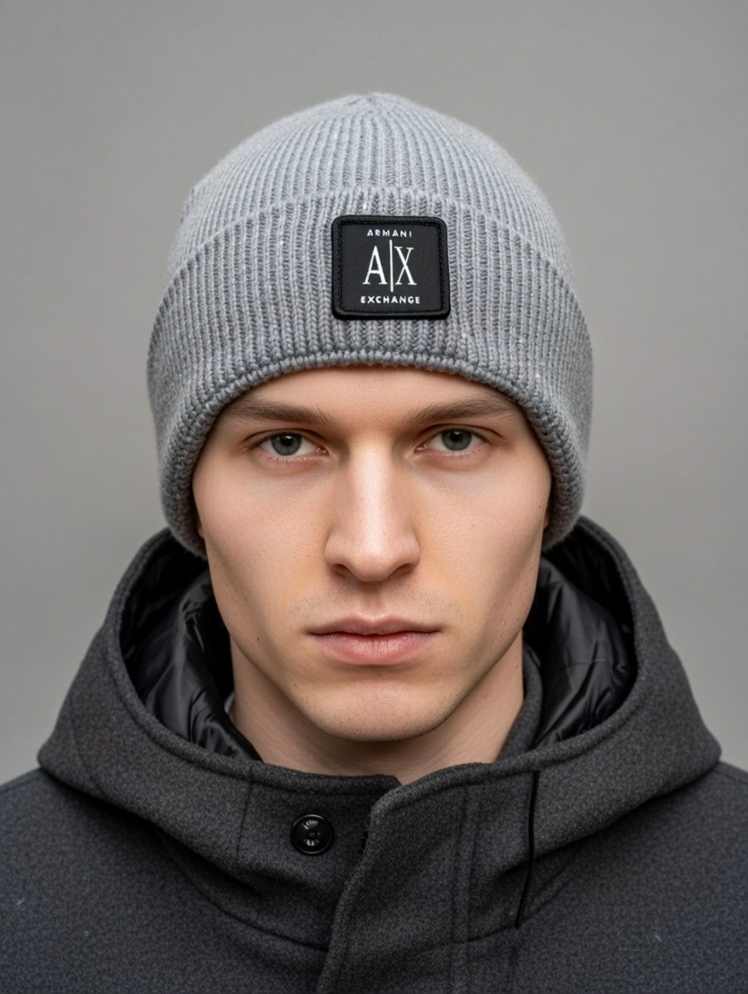 шапка armani exchange,шапка вязаная armani exchange,шапка мужская,мужские шапки вязаные,шапка с отворотом armani exchange