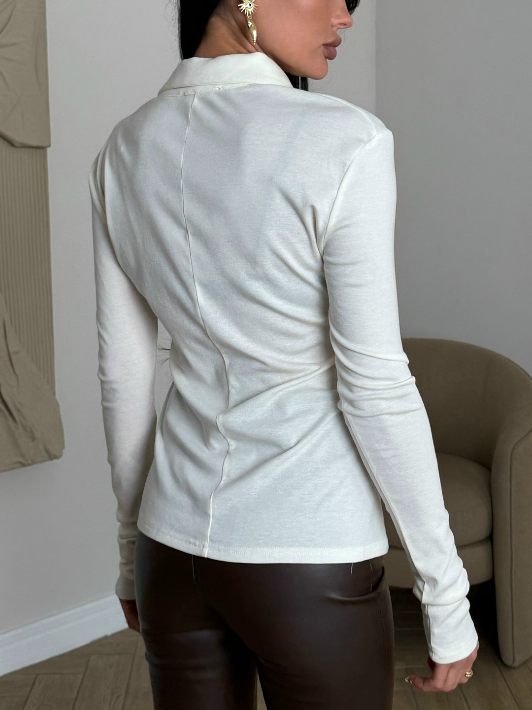 женская кофта,джемпер поло трикотажный,джемпер женский удлиненный,образы с лонгсливом,джемпера женские