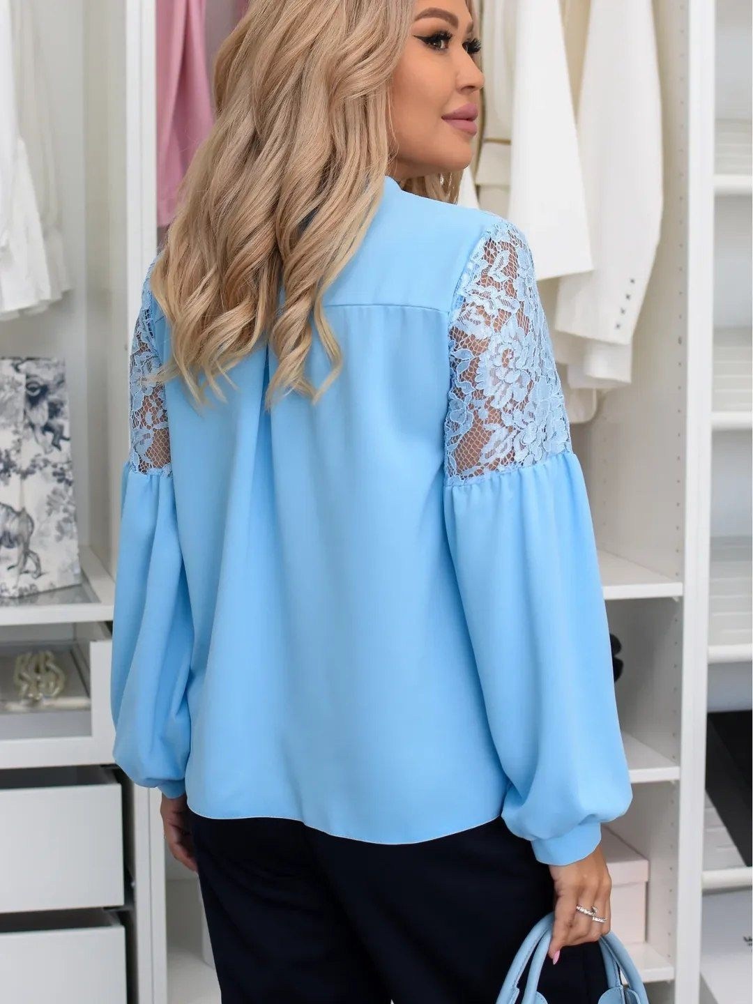 блузка женская голубая,блуза luxury moda 491 голубой,голубая блузка,блузка на торжество,женская блузка