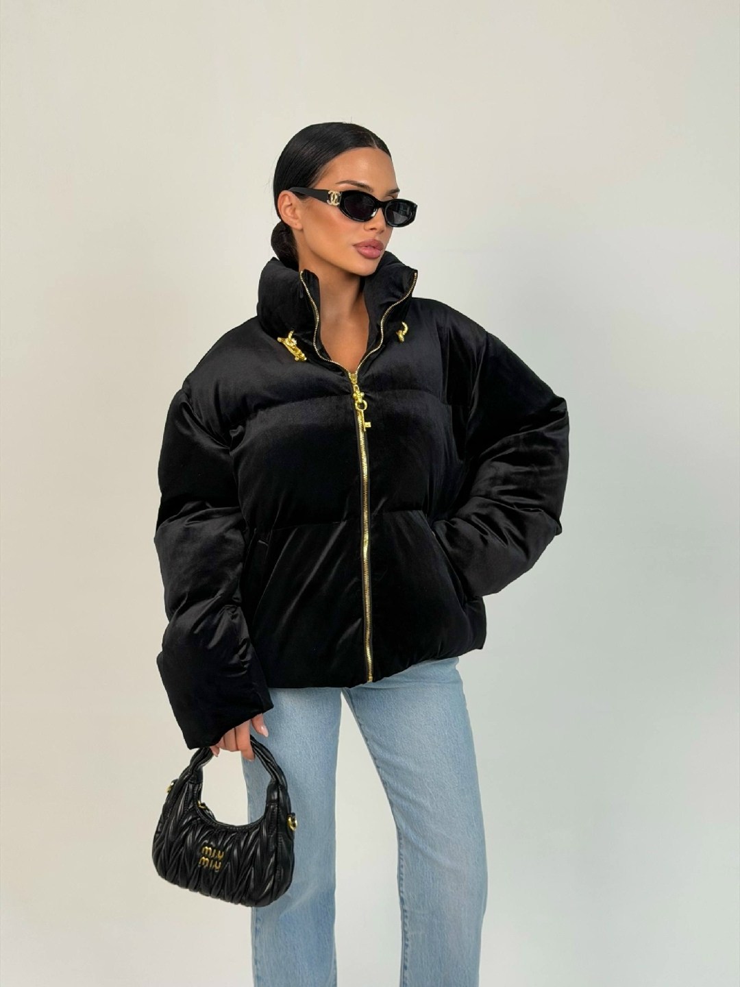 куртка женская,куртка джуси кутюр,бархатный пуховик,бархатная куртка-пуховик boohoo черный,black velour puffer jacket