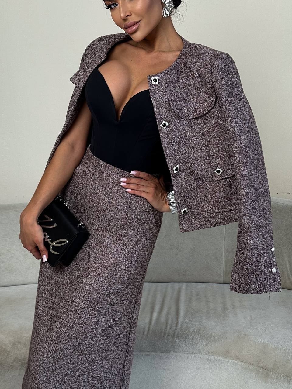 твидовый костюм женский с юбкой в стиле шанель,твидовый костюм с юбкой миди misschus,твидовый костюм с юбкой,твидовый костюм с юбкой женский,премиальный твидовый костюм с юбкой izionni