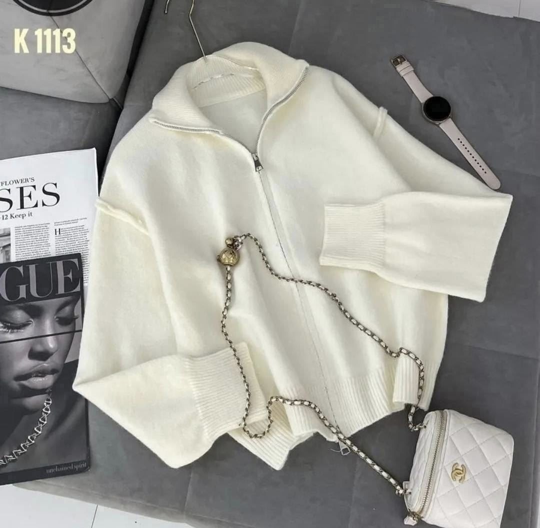 женская кофта,кофта кардиган,трендовый джемпер на молнии dina style,свитер вязаный трикотажный с молнией c горлом,женский свитер