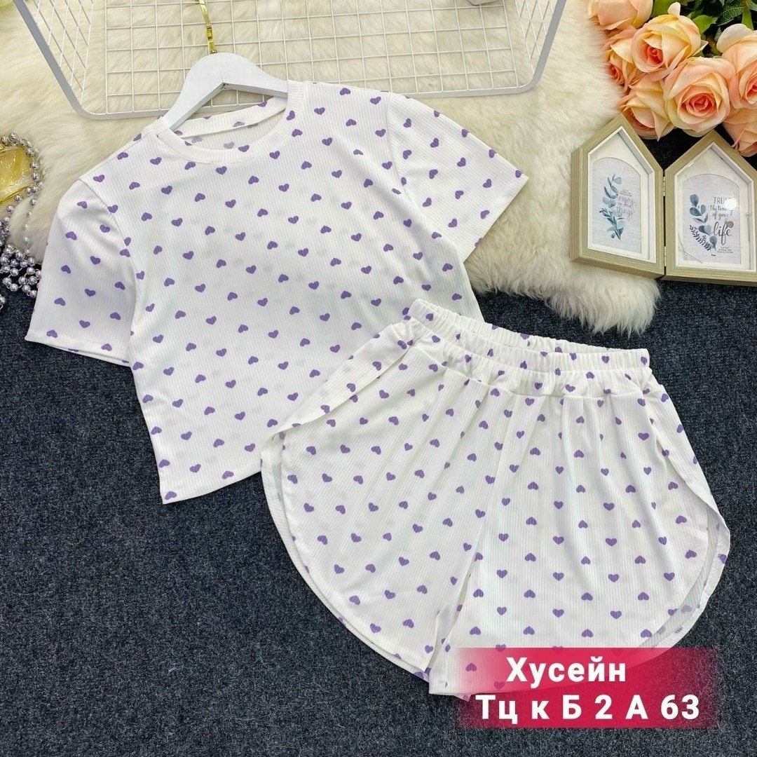 пижама женская,пижама женская с шортами,пижама с шортами муслиновая принт сердечки vi-da,пижама,пижама и халат