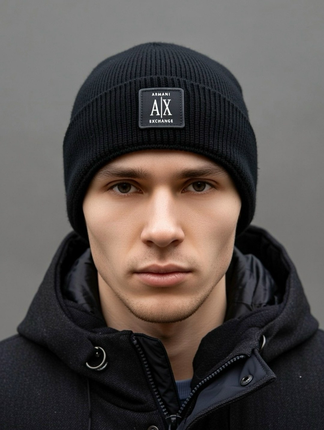 шапка armani exchange,шапка вязаная armani exchange,шапка мужская,мужские шапки вязаные,шапка с отворотом armani exchange