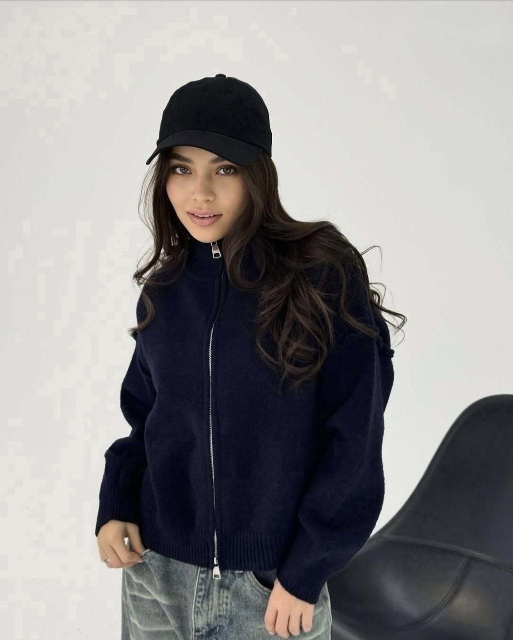 женская кофта,кофта кардиган,трендовый джемпер на молнии dina style,свитер вязаный трикотажный с молнией c горлом,женский свитер