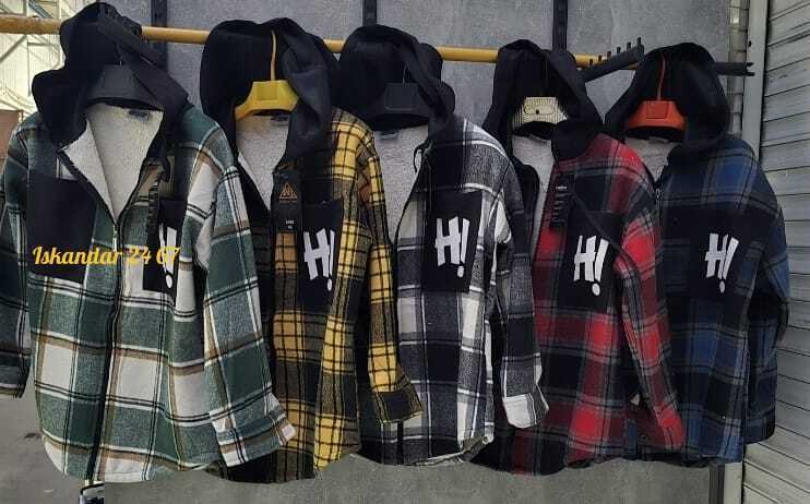 рубашка с капюшоном,рубашка в клетку с мехом,теплая рубашка,рубашка мужская с капюшоном