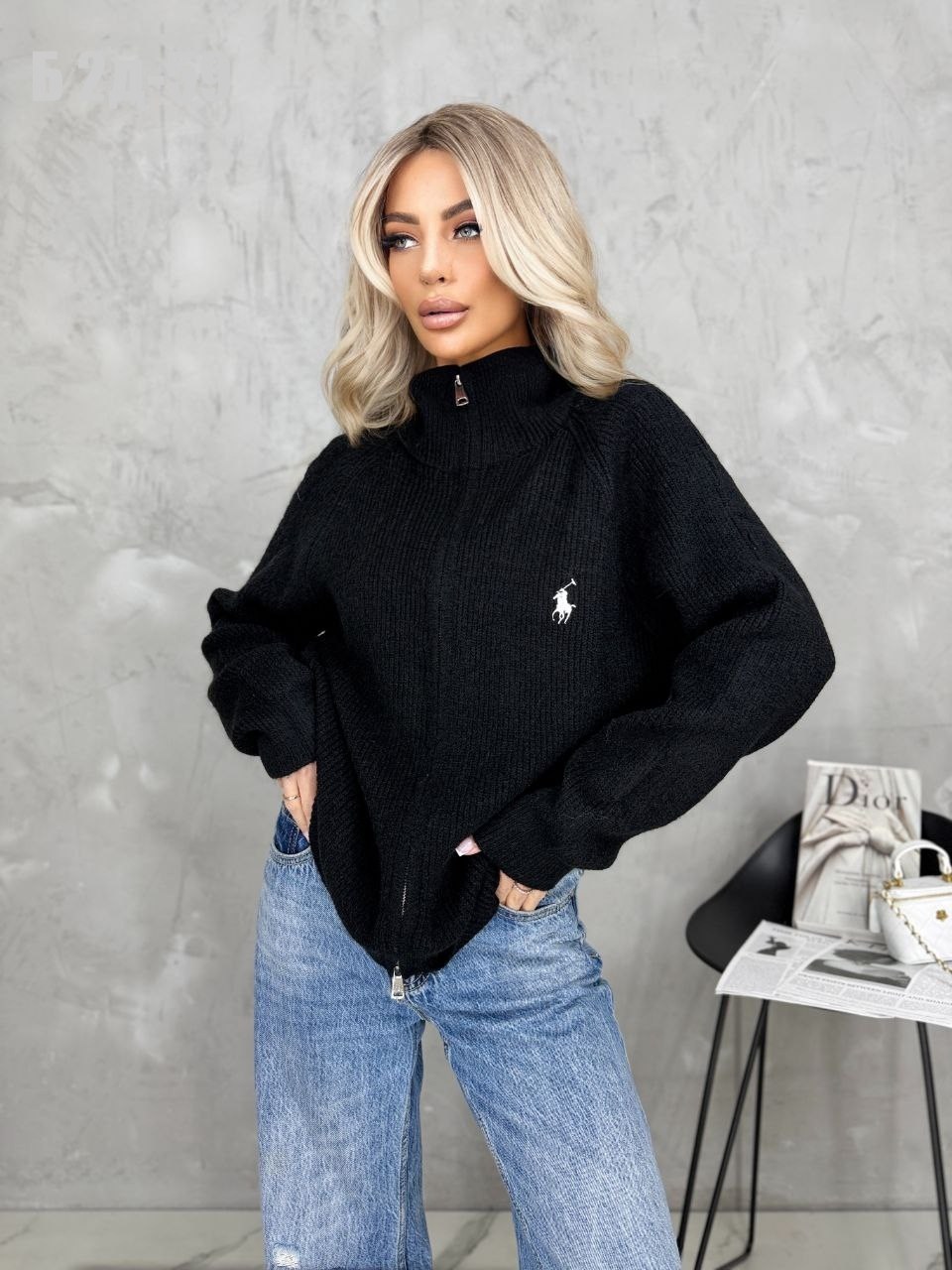 свитер вязаный оверсайз с горлом и молнией dh fashion,кофта вязаная,женская кофта,модная кофта,свитер оверсайз кофта