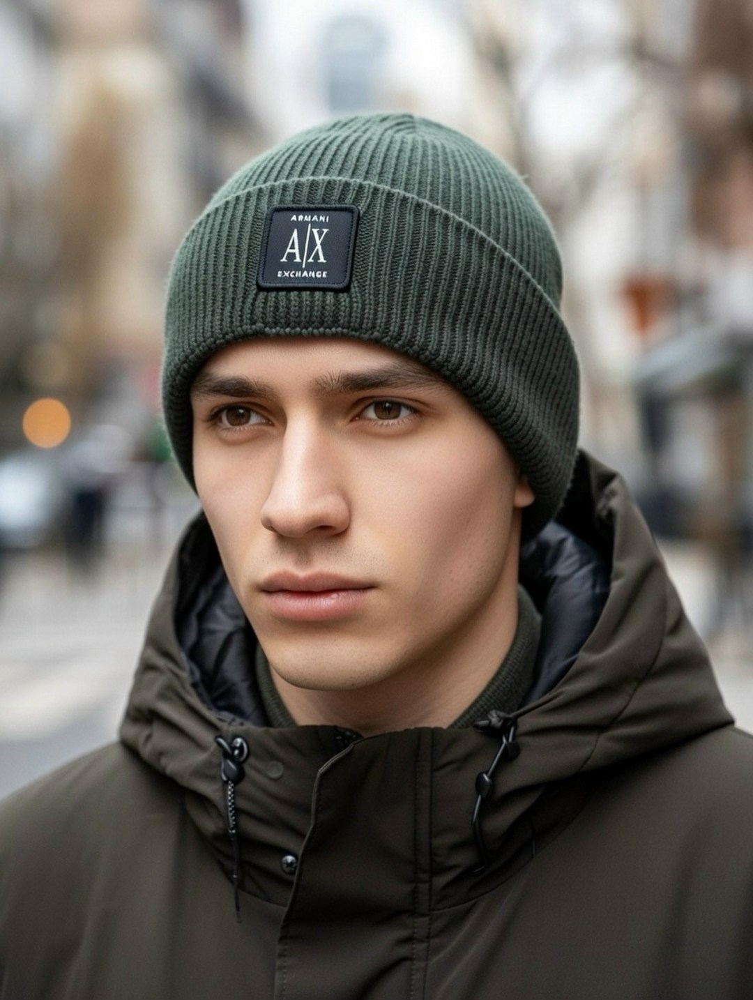 шапка armani exchange,шапка вязаная armani exchange,шапка мужская,мужские шапки вязаные,шапка с отворотом armani exchange