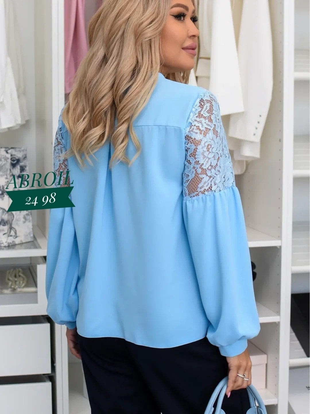 блузка женская голубая,голубая блузка,женская блузка,блуза luxury moda 491 голубой,блузка женская с рукавами