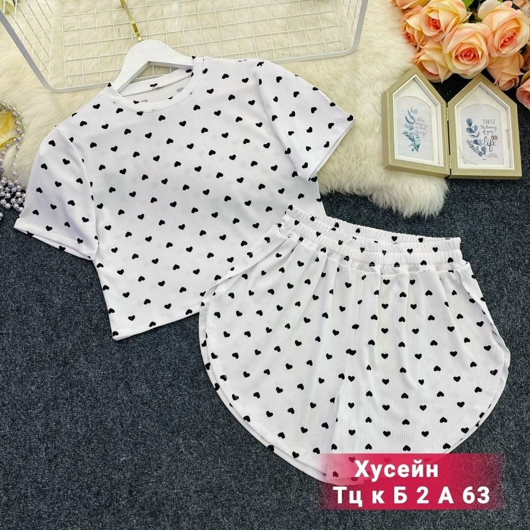 пижама женская,пижама женская с шортами,пижама с шортами муслиновая принт сердечки vi-da,пижама,пижама и халат