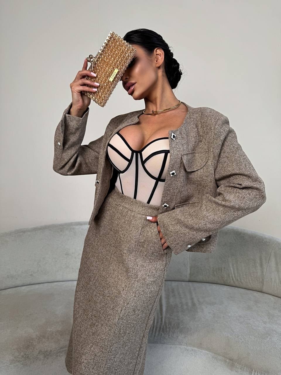 твидовый костюм женский с юбкой в стиле шанель,твидовый костюм с юбкой миди misschus,твидовый костюм с юбкой,твидовый костюм с юбкой женский,премиальный твидовый костюм с юбкой izionni