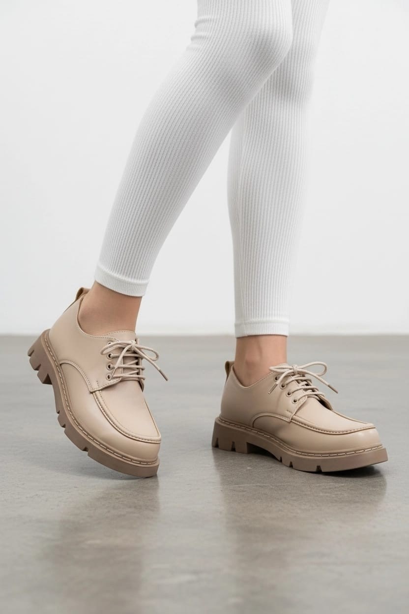 полуботинки женские,бежевые полуботинки,, повседневные,ботинки женские на мощной подошве