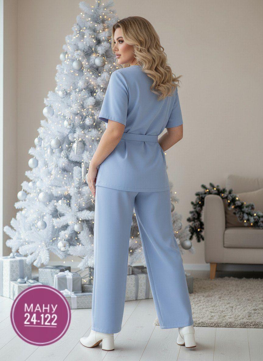 костюм нинель шик брючный,брючный костюм,костюм брючный 2917 голубой мода-юрс,брючный костюм голубой,летние брючные костюмы