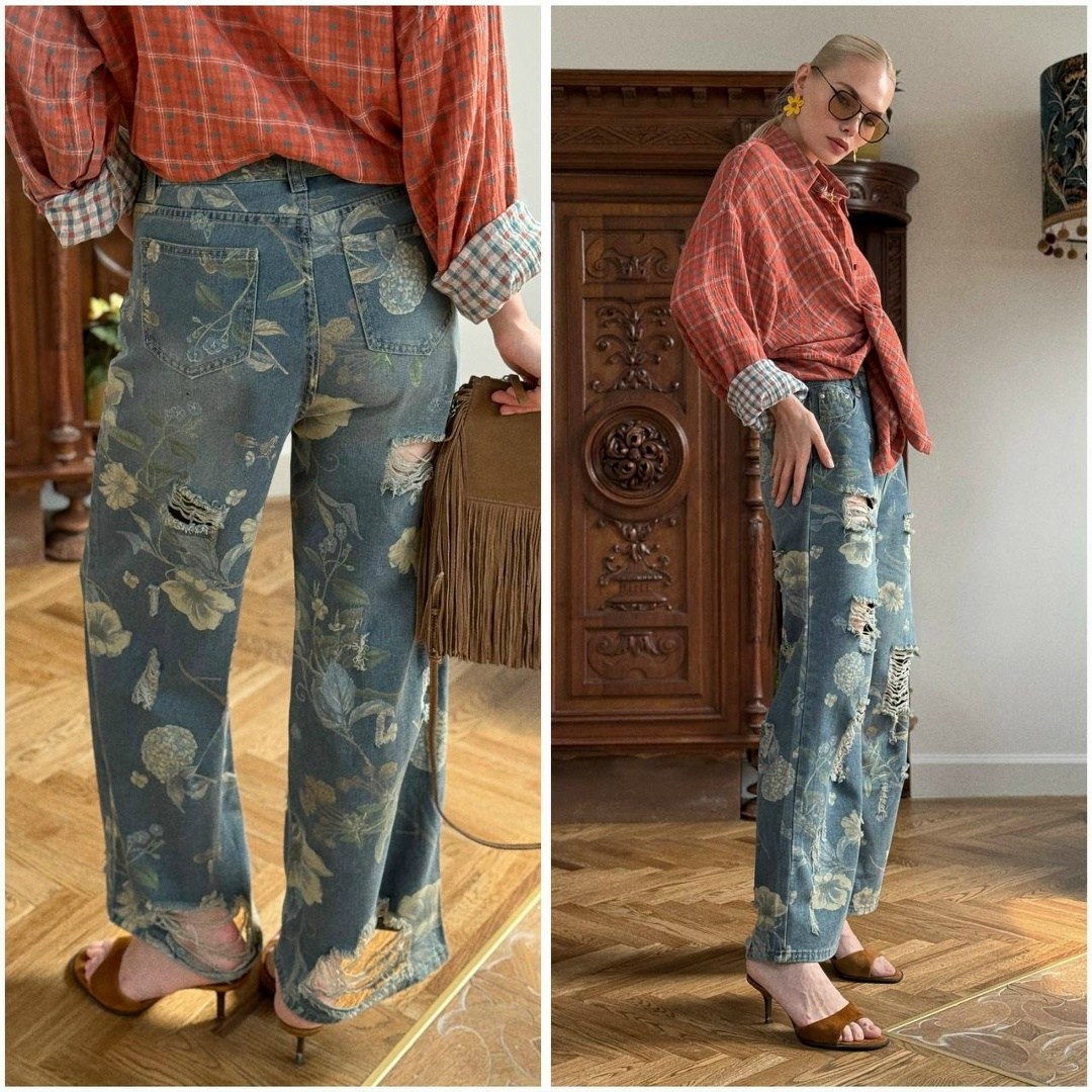 джинсы стильные,джинсы с принтом,женские джинсы,брюки стиль,джинсы широкие