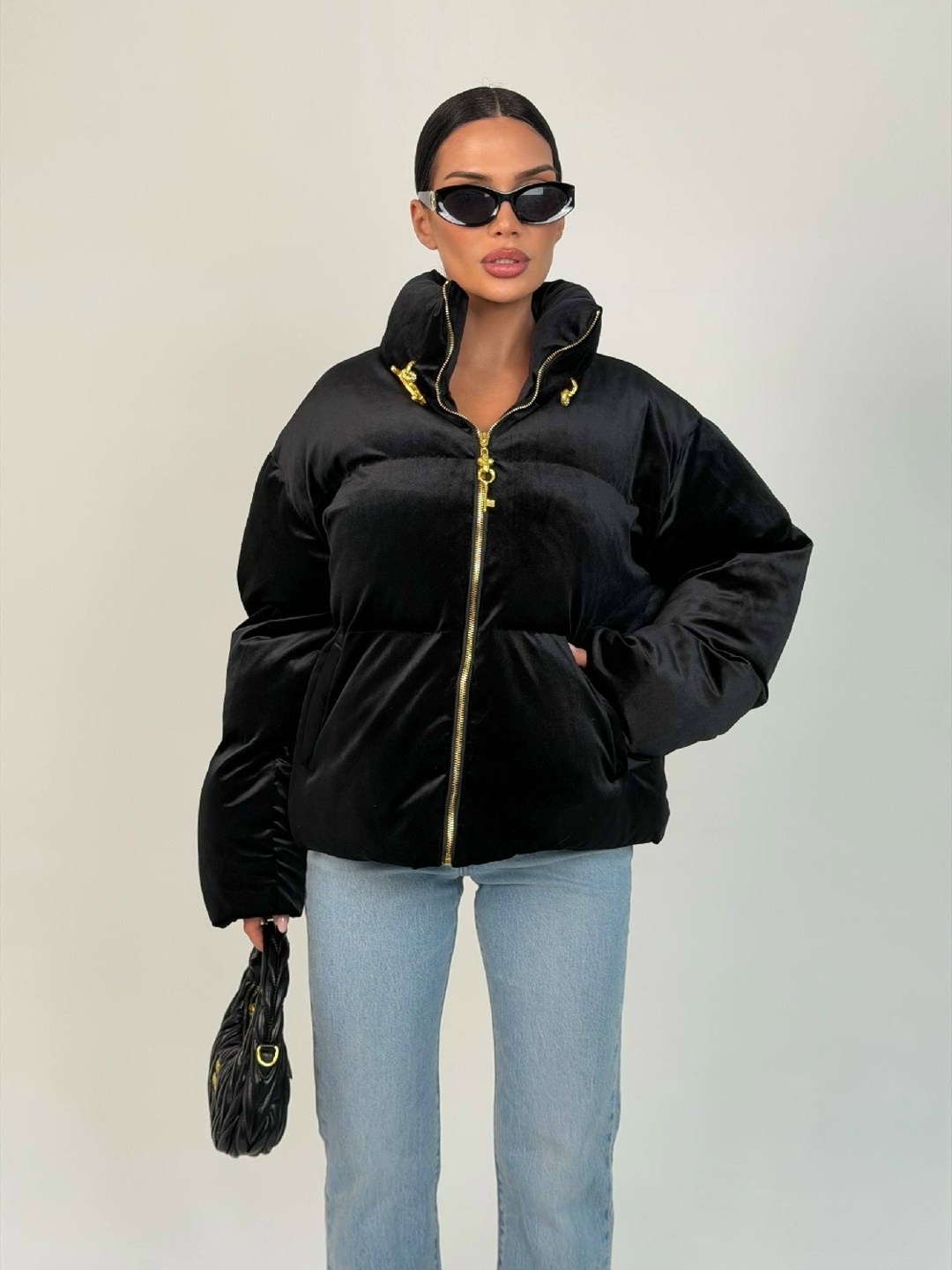 куртка женская,куртка джуси кутюр,бархатный пуховик,бархатная куртка-пуховик boohoo черный,black velour puffer jacket