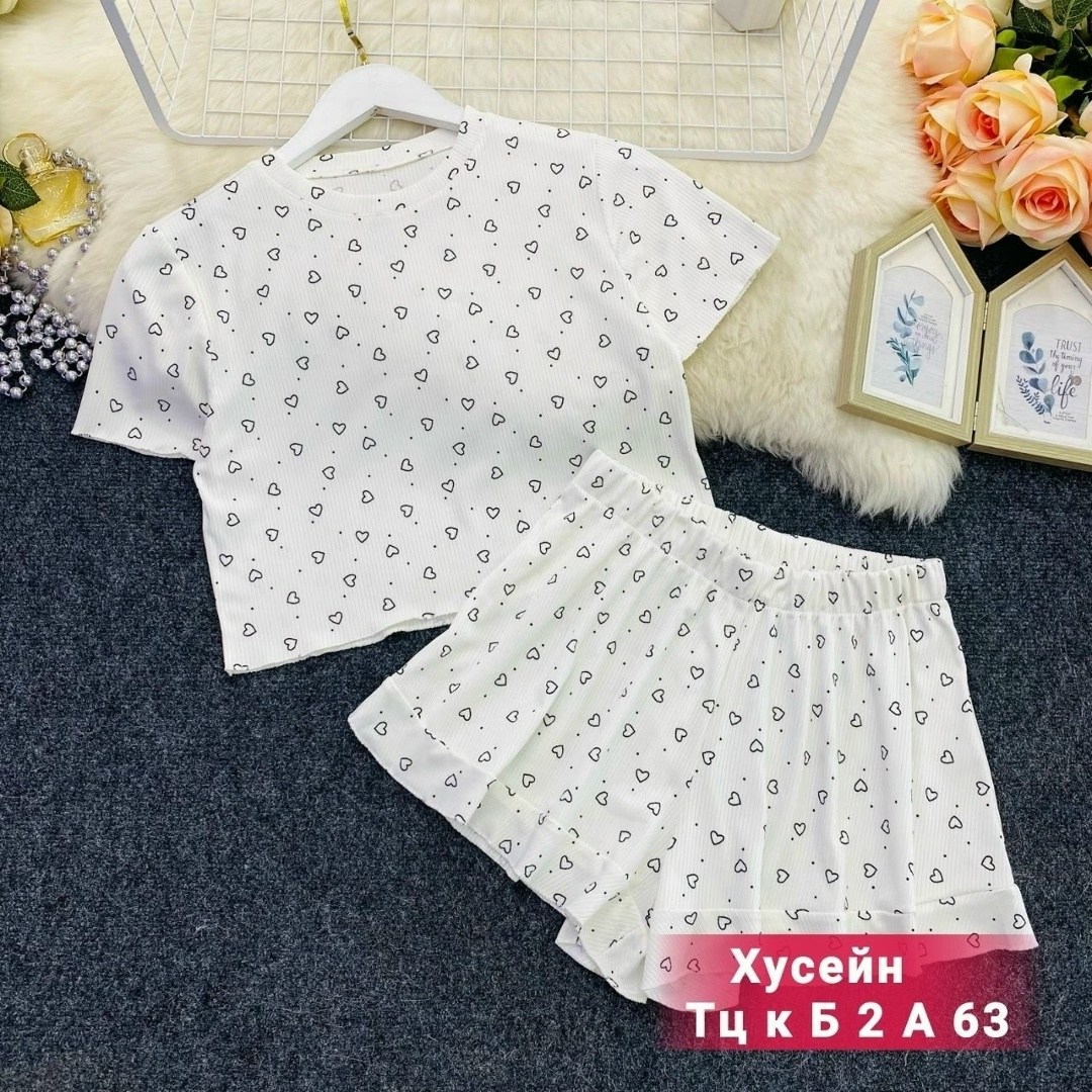 пижама женская,пижама женская с шортами,пижама с шортами муслиновая принт сердечки vi-da,пижама,пижама и халат