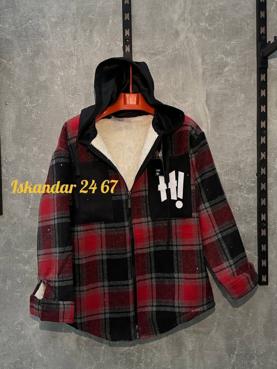 рубашка с капюшоном,рубашка в клетку с мехом,теплая рубашка,рубашка мужская с капюшоном