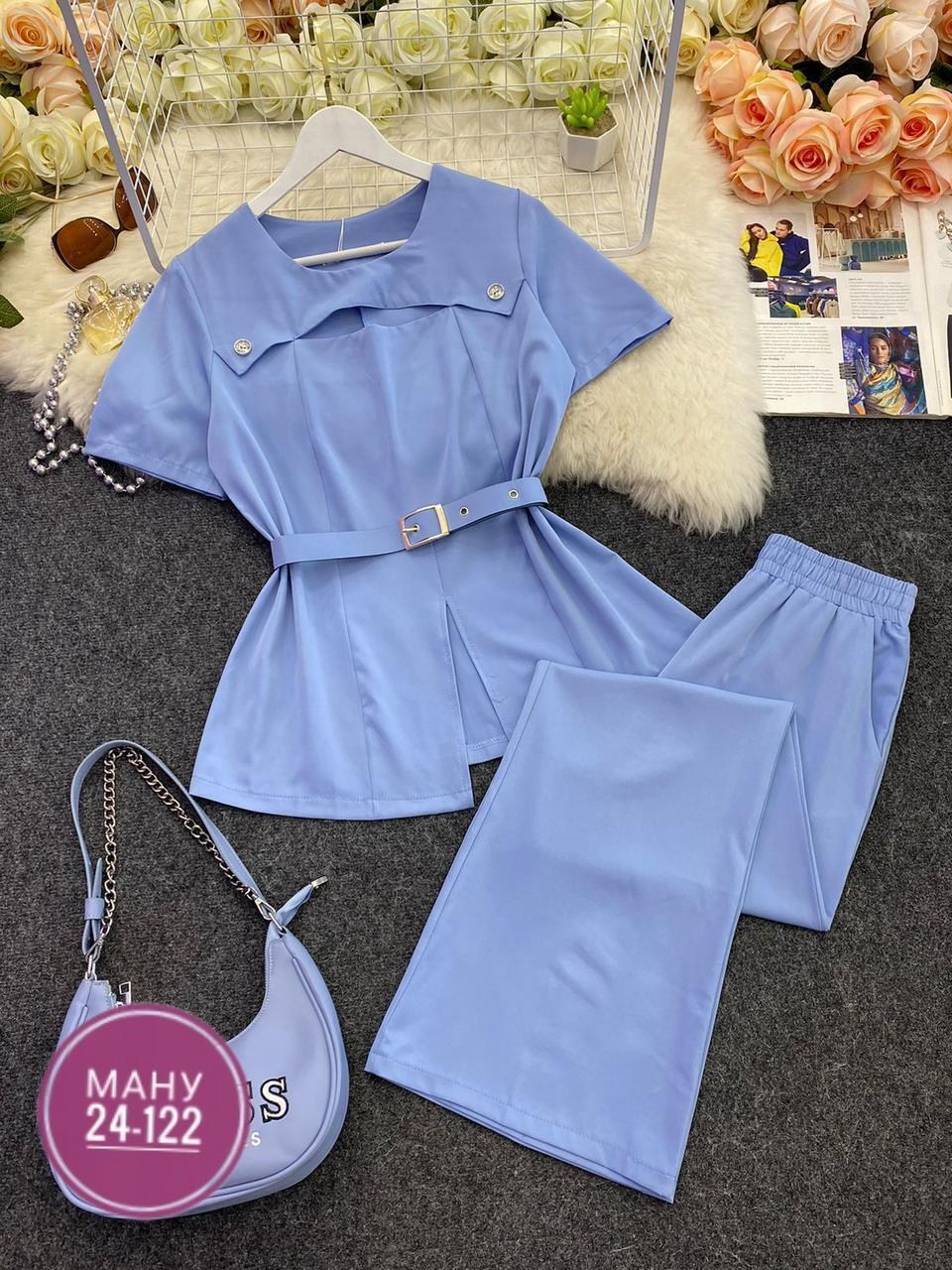 костюм нинель шик брючный,брючный костюм,костюм брючный 2917 голубой мода-юрс,брючный костюм голубой,летние брючные костюмы