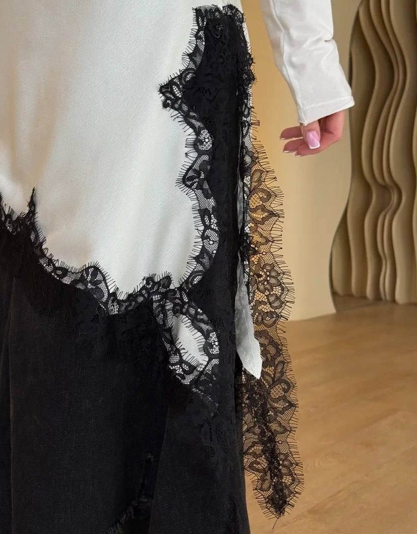юбка ассиметричная с кружевом identica,высокая мода,платье стиль,юбка с кружевами