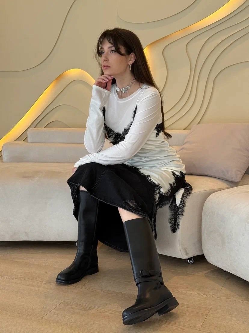 юбка ассиметричная с кружевом identica,высокая мода,платье стиль,юбка с кружевами