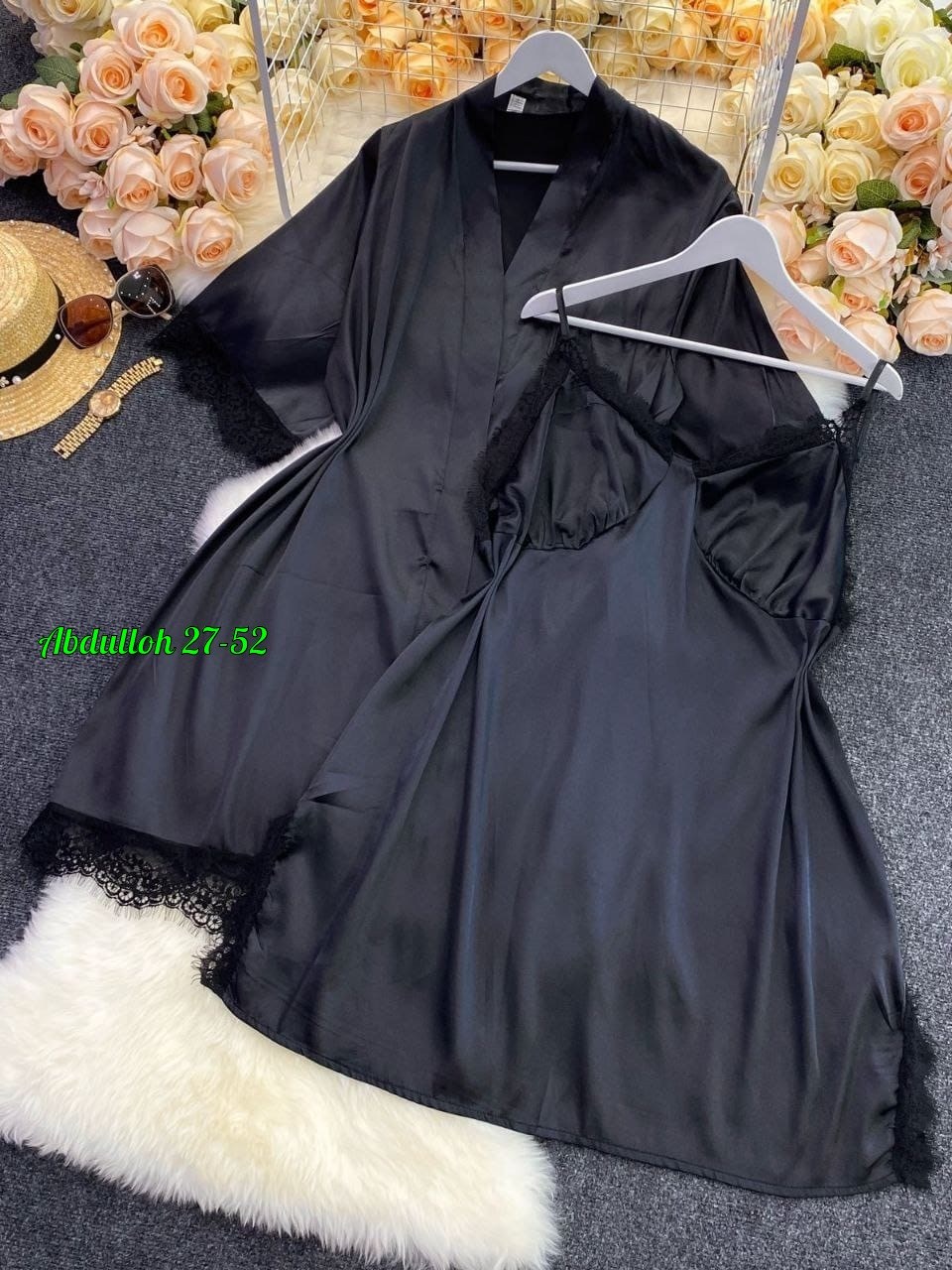 пеньюар женский,комплект ночная сорочка с халатом,комплект с пеньюаром,шелковый комплект с кружевом пеньюар и халат батал 48-62 р-ры,женский пеньюар комплект