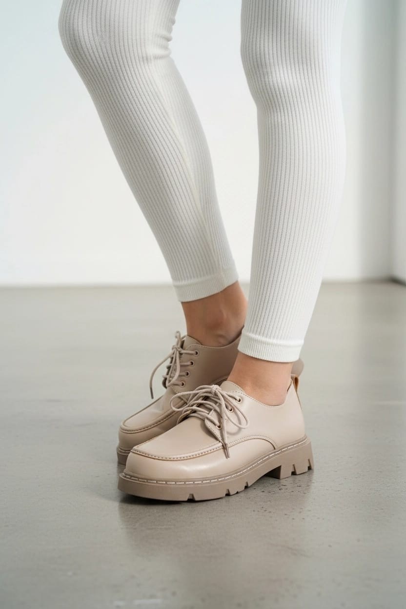 полуботинки женские,бежевые полуботинки,, повседневные,ботинки женские на мощной подошве