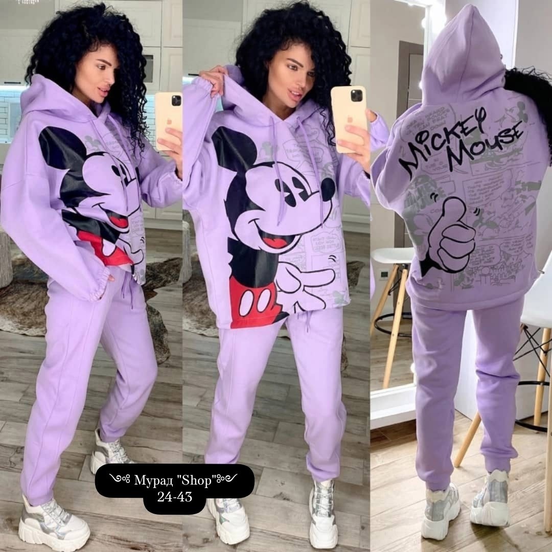 костюм женский спортивный на флисе,костюм теплый,костюм женский,спортивный костюм с микки маусом женский,костюм спорт