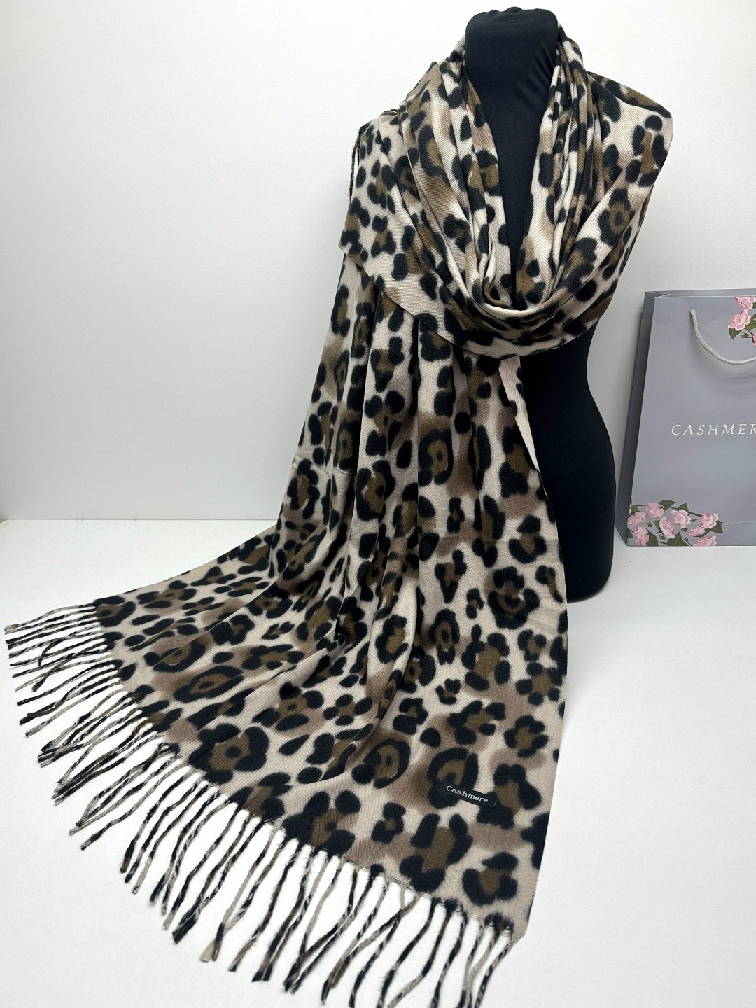 палантин леопардовый теплый кашемир,леопардовый палантин,шарф леопардовый,палантин женские,палантин двусторонний